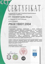 Certyfikat Systemu Jako�ci - ISO 18001