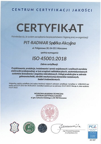 Certyfikat Systemu Jakości - ISO 45001-2018